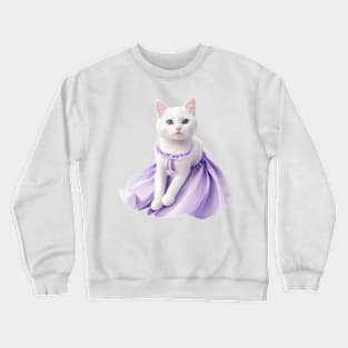 Beautiful cat wearing purple dress Crewneck Sweatshirt